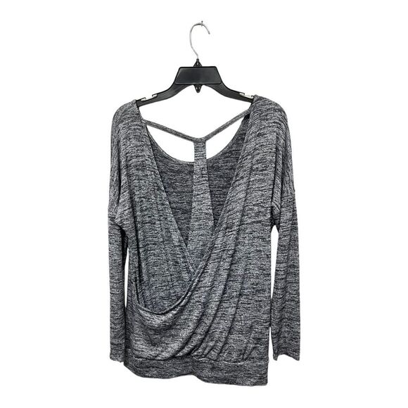 Athleta | Yoga Top Open Wrap Back Soft Knit Marled Black Gray, Women's M - Picture 2 of 7